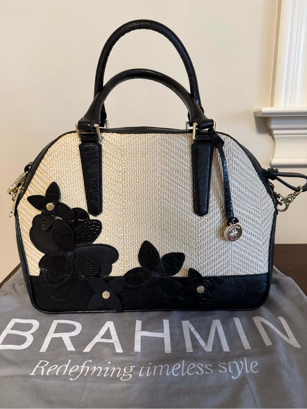 Brahmin Miramonte Black Floral Satchel - Picture 1 of 7
